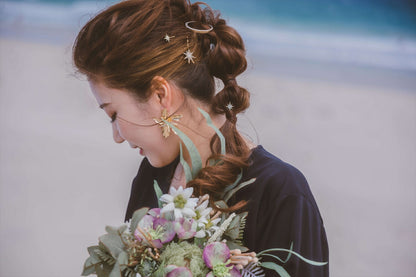 星 月 モチーフ ヘアピン 7本セット｜アンティークゴールド｜ビジュー　(BC-H41)｜ウェディングアクセサリー【結婚式　アクセサリー　ヘッドドレス　ヘアアクセサリー】