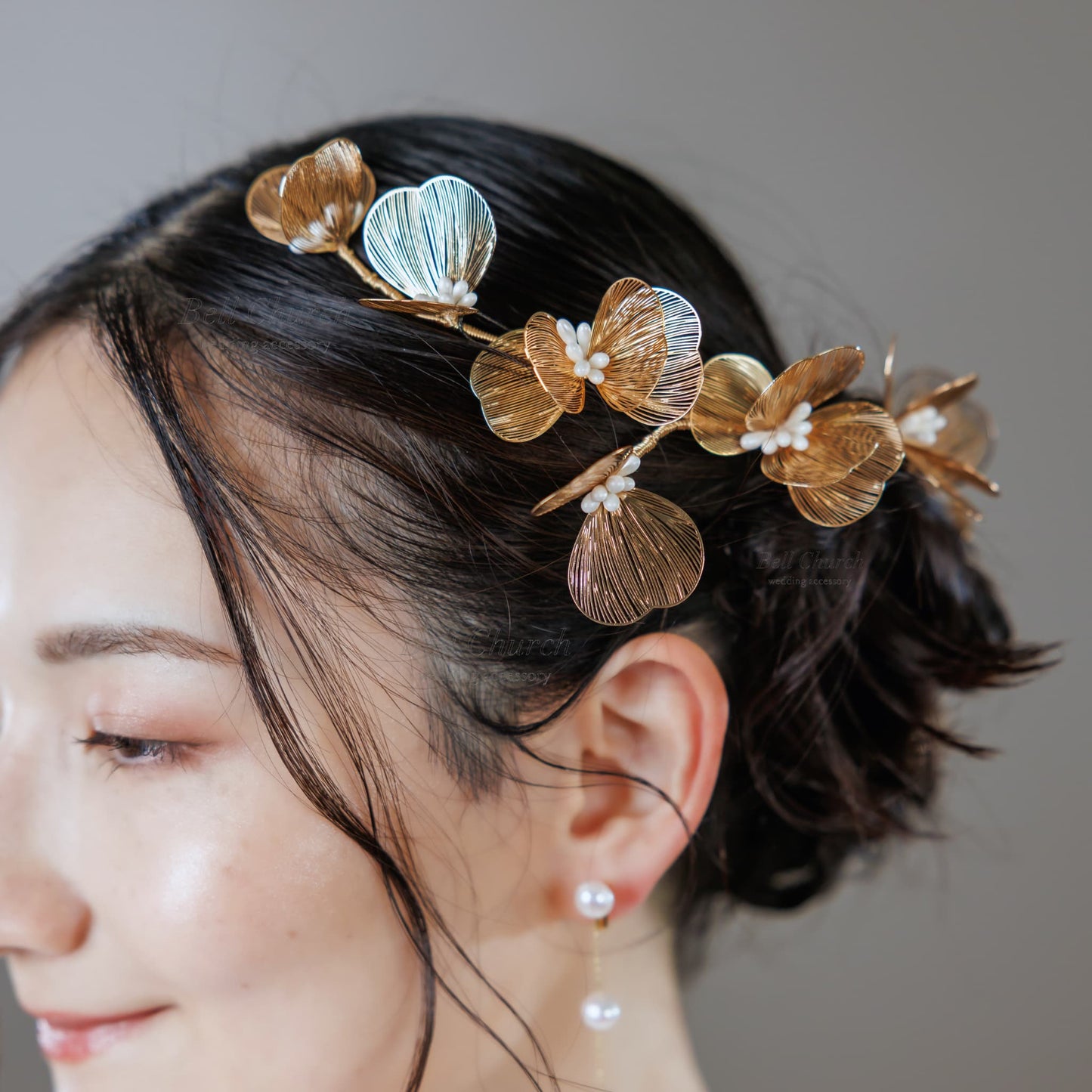 ヘッドドレス お花モチーフ ヴィンテージゴールド (BC-H42)｜ウェディングアクセサリー【結婚式　アクセサリー　ヘッドドレス　ヘアアクセサリー】