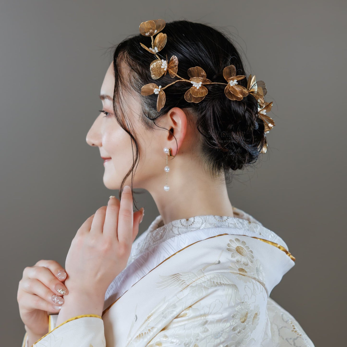 ヘッドドレス お花モチーフ ヴィンテージゴールド (BC-H42)｜ウェディングアクセサリー【結婚式　アクセサリー　ヘッドドレス　ヘアアクセサリー】