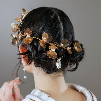 ヘッドドレス お花モチーフ ヴィンテージゴールド (BC-H42)｜ウェディングアクセサリー【結婚式　アクセサリー　ヘッドドレス　ヘアアクセサリー】