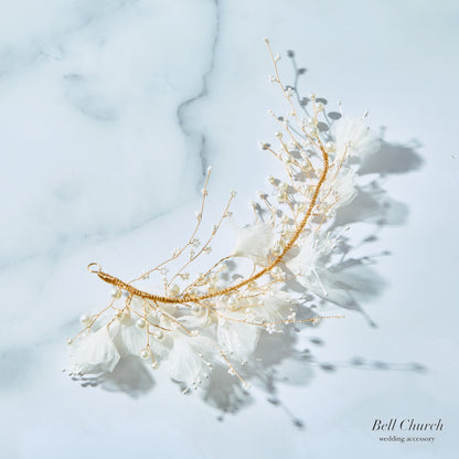 シフォンフラワー パール ヘアアクセサリー｜ホワイト ゴールド (BC-H43)｜ブライダルアクセサリー【結婚式　アクセサリー　ヘッドドレス　ヘアアクセサリー】