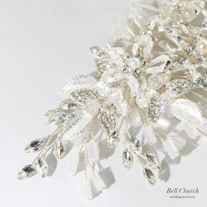 ヘアコーム | 小枝アクセサリー | お花モチーフ | ジルコニア | シルバー | (BC-H45)【結婚式　アクセサリー　ヘッドドレス　ヘアアクセサリー】