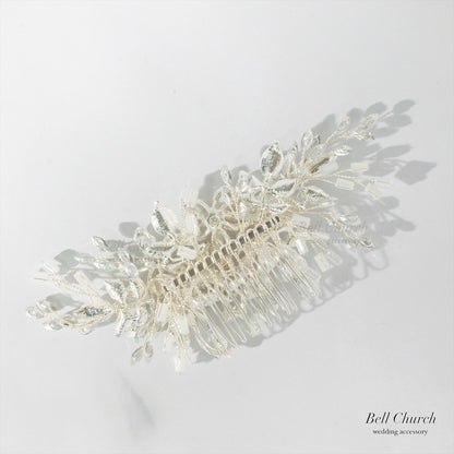 ヘアコーム | 小枝アクセサリー | お花モチーフ | ジルコニア | シルバー | (BC-H45)【結婚式　アクセサリー　ヘッドドレス　ヘアアクセサリー】