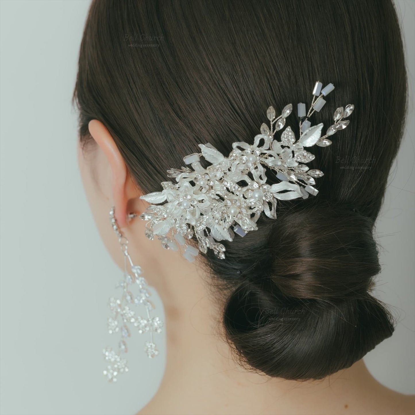 ヘアコーム | 小枝アクセサリー | お花モチーフ | ジルコニア | シルバー | (BC-H45)【結婚式　アクセサリー　ヘッドドレス　ヘアアクセサリー】