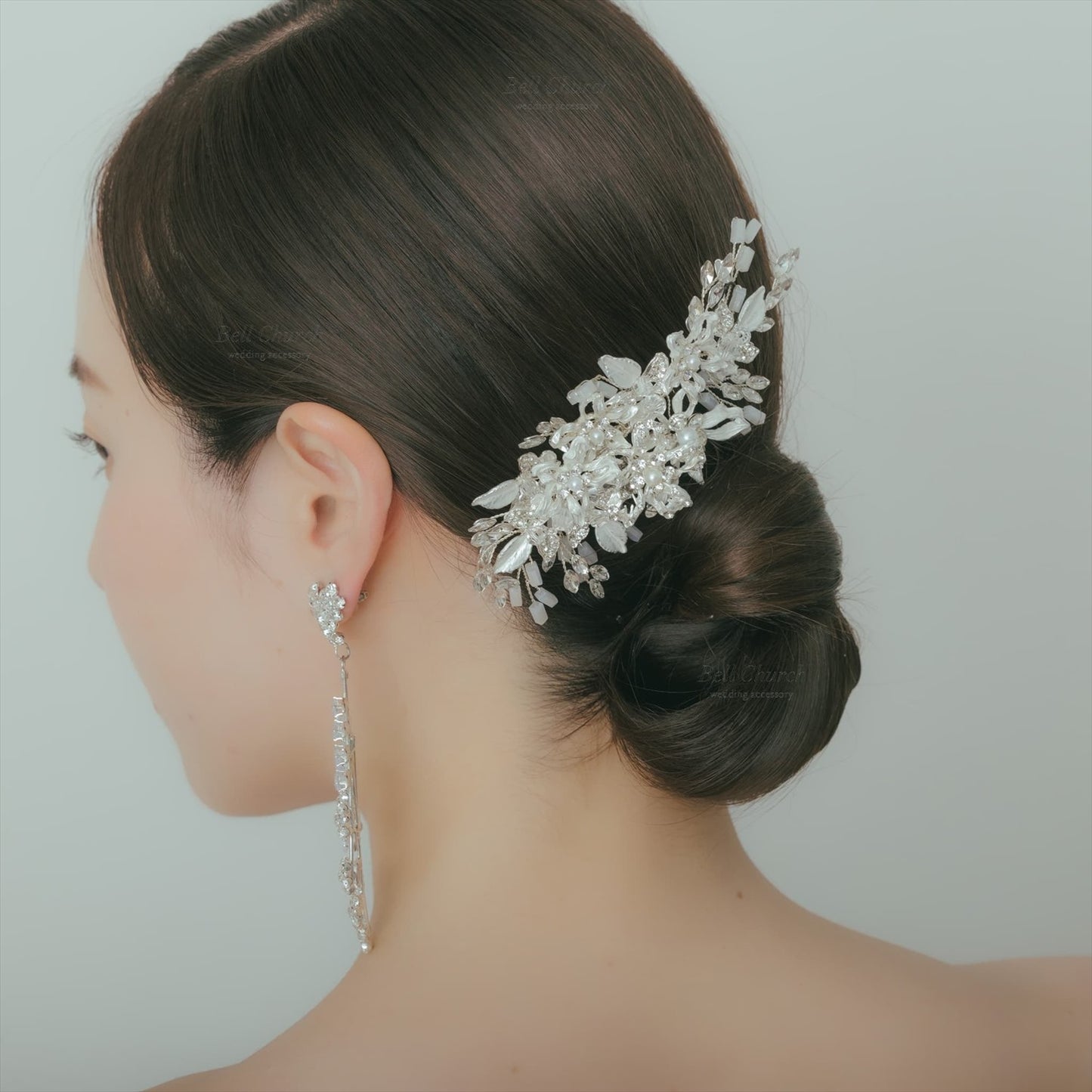 ヘアコーム | 小枝アクセサリー | お花モチーフ | ジルコニア | シルバー | (BC-H45)【結婚式　アクセサリー　ヘッドドレス　ヘアアクセサリー】
