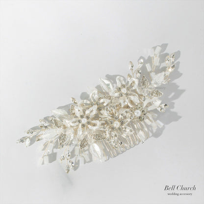 ヘアコーム | 小枝アクセサリー | お花モチーフ | ジルコニア | シルバー | (BC-H45)【結婚式　アクセサリー　ヘッドドレス　ヘアアクセサリー】