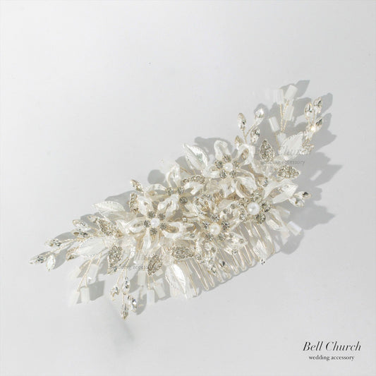 ヘアコーム | 小枝アクセサリー | お花モチーフ | ジルコニア | シルバー | (BC-H45)【結婚式　アクセサリー　ヘッドドレス　ヘアアクセサリー】