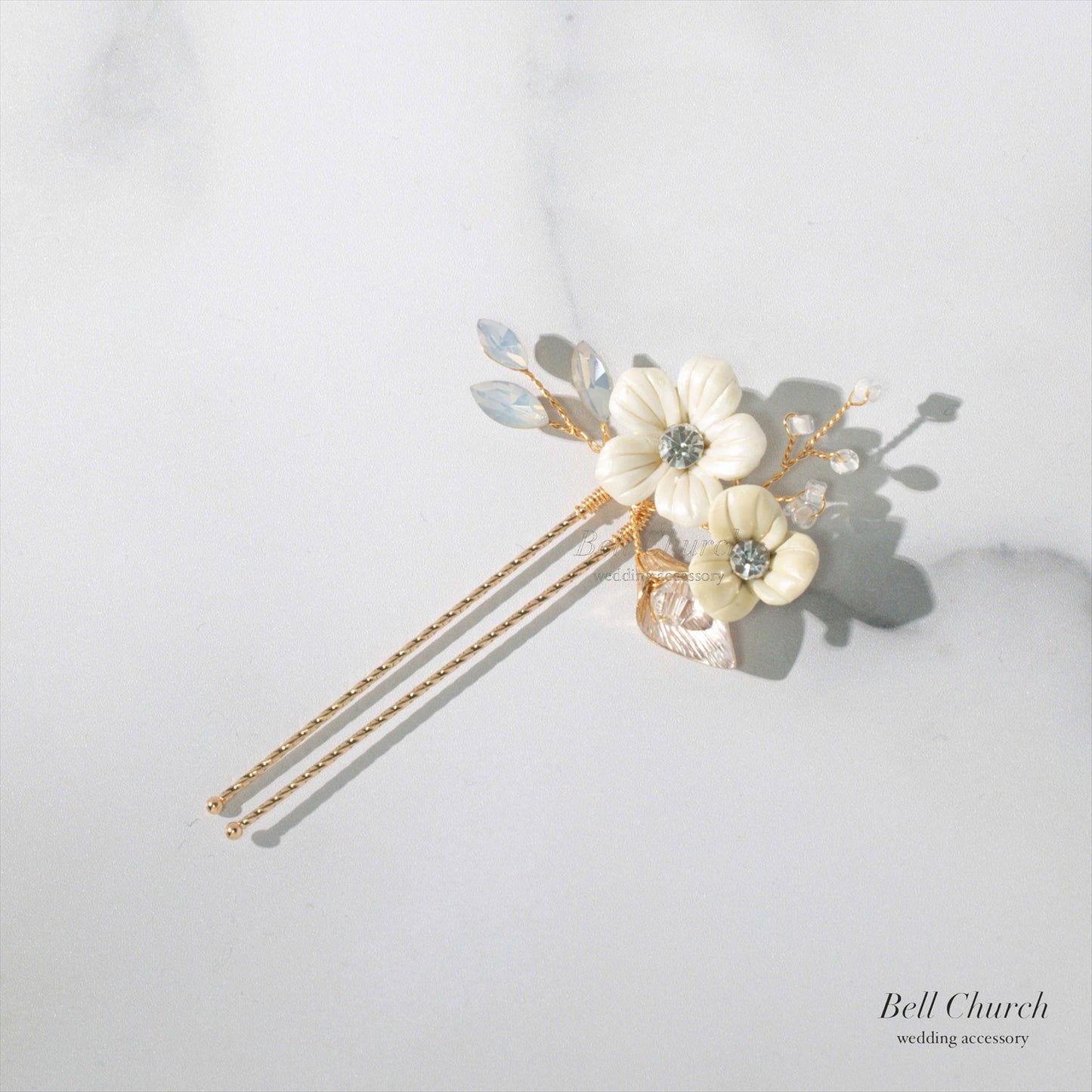 ヘッドピース　3点セット | 小枝アクセサリー | お花モチーフ | ゴールド×ホワイト | (BC-H46)【結婚式　アクセサリー　ヘッドドレス　ヘアアクセサリー】