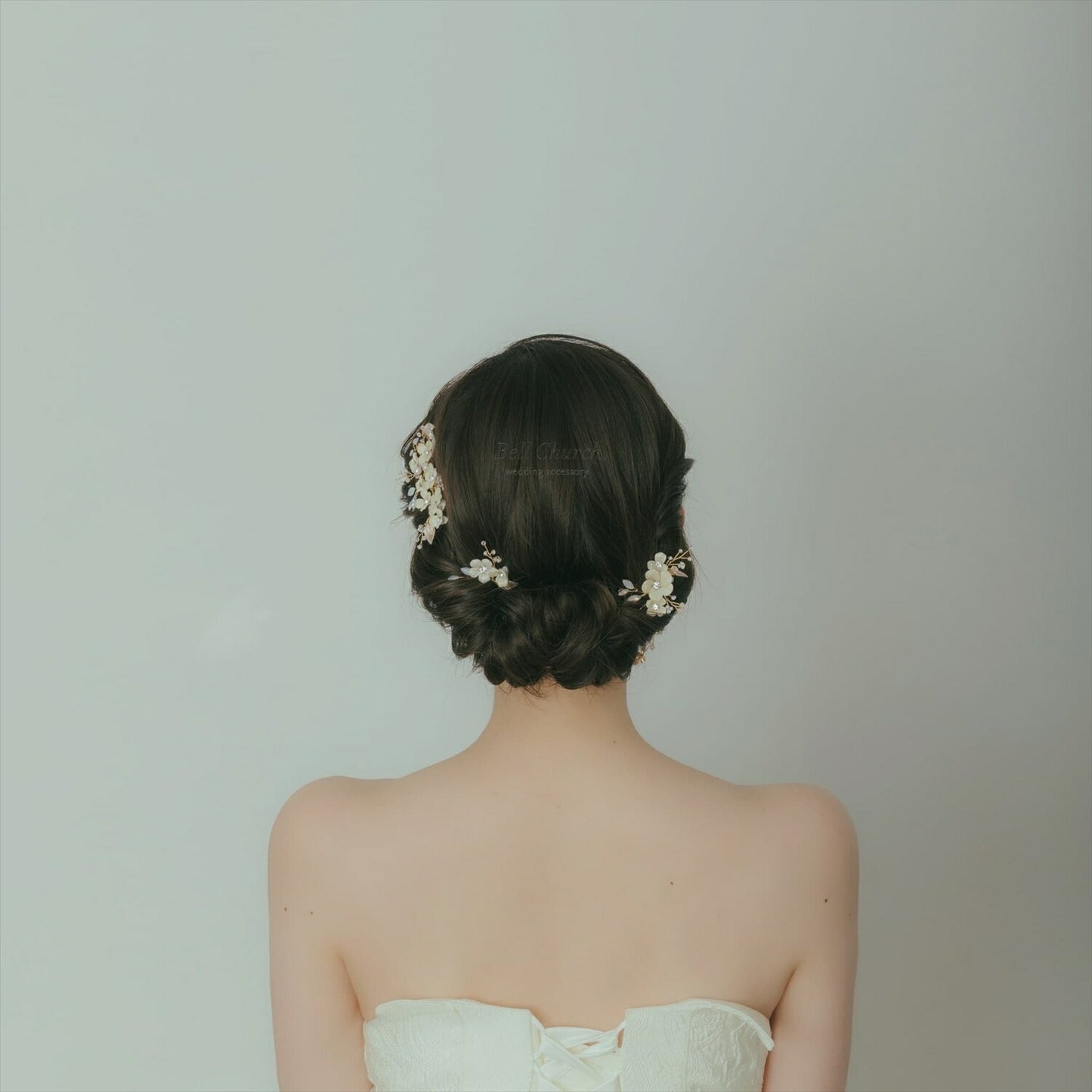 ヘッドピース　3点セット | 小枝アクセサリー | お花モチーフ | ゴールド×ホワイト | (BC-H46)【結婚式　アクセサリー　ヘッドドレス　ヘアアクセサリー】