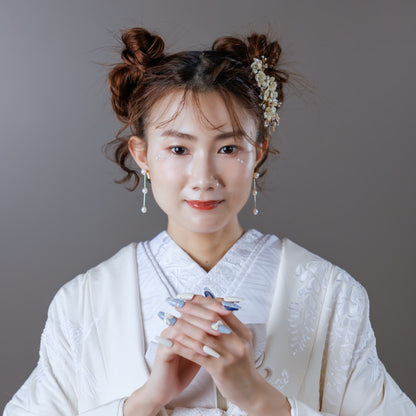 ヘッドピース　3点セット | 小枝アクセサリー | お花モチーフ | ゴールド×ホワイト | (BC-H46)【結婚式　アクセサリー　ヘッドドレス　ヘアアクセサリー】