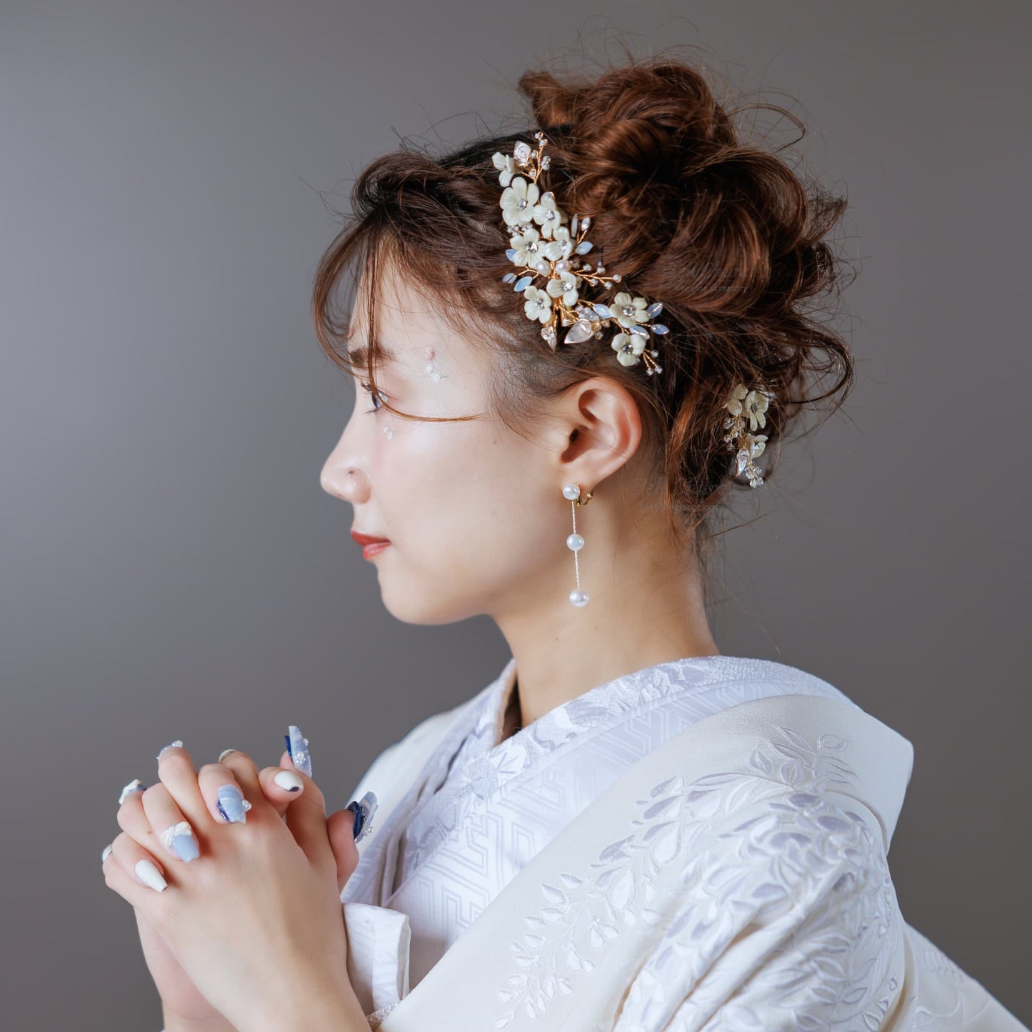 ヘッドピース　3点セット | 小枝アクセサリー | お花モチーフ | ゴールド×ホワイト | (BC-H46)【結婚式　アクセサリー　ヘッドドレス　ヘアアクセサリー】