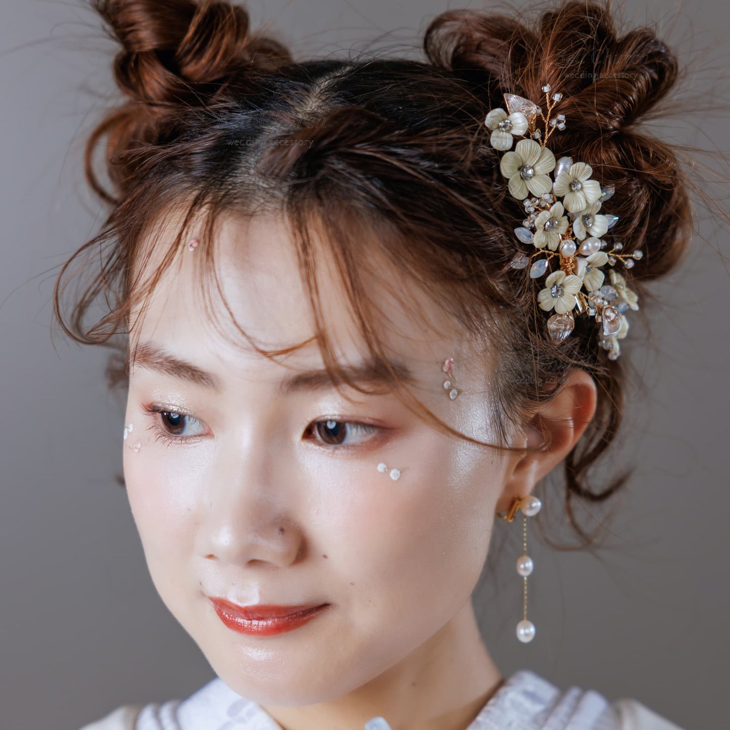 ヘッドピース　3点セット | 小枝アクセサリー | お花モチーフ | ゴールド×ホワイト | (BC-H46)【結婚式　アクセサリー　ヘッドドレス　ヘアアクセサリー】