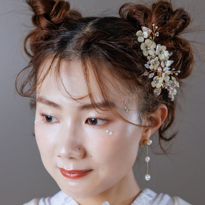 ヘッドピース　3点セット | 小枝アクセサリー | お花モチーフ | ゴールド×ホワイト | (BC-H46)【結婚式　アクセサリー　ヘッドドレス　ヘアアクセサリー】