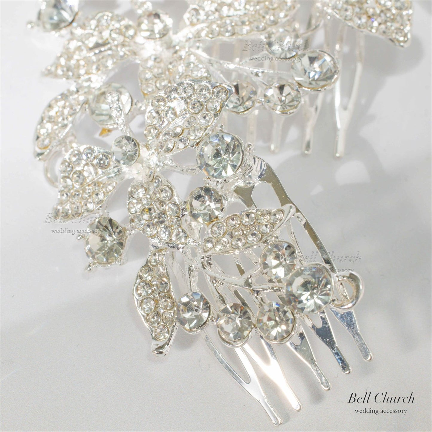 ヘアコーム | キュービックジルコニア | リーフモチーフ | シルバー | (BC-H47)【結婚式　アクセサリー　ヘッドドレス　ヘアアクセサリー】