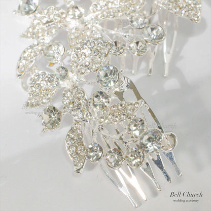 ヘアコーム | キュービックジルコニア | リーフモチーフ | シルバー | (BC-H47)【結婚式　アクセサリー　ヘッドドレス　ヘアアクセサリー】