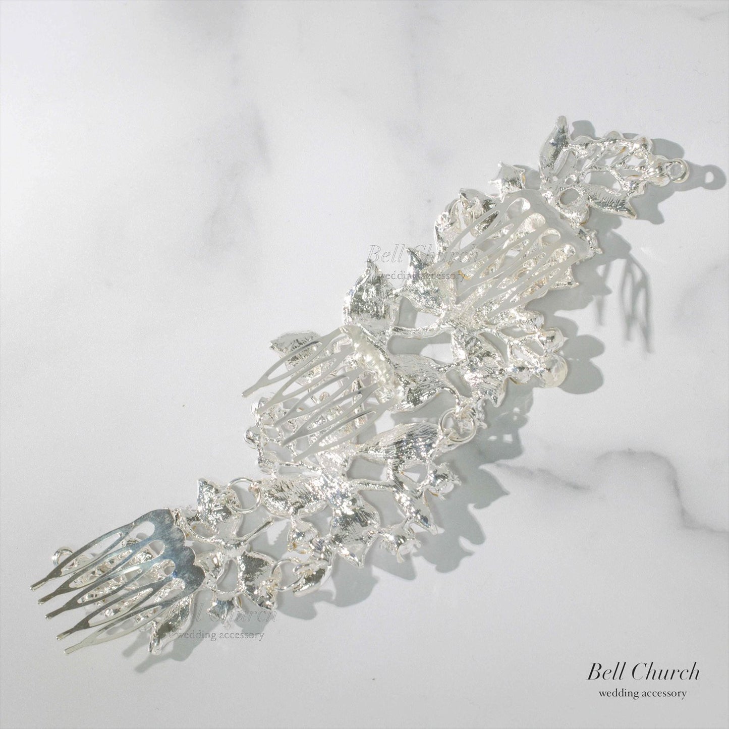 ヘアコーム | キュービックジルコニア | リーフモチーフ | シルバー | (BC-H47)【結婚式　アクセサリー　ヘッドドレス　ヘアアクセサリー】