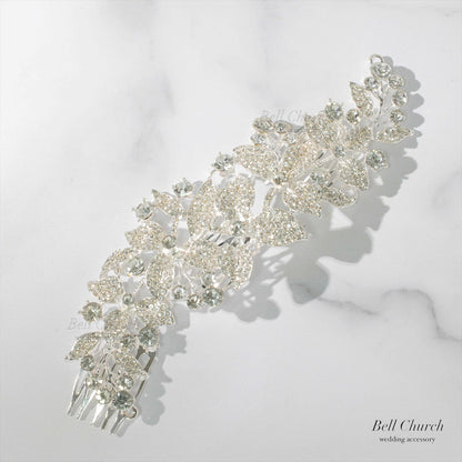 ヘアコーム | キュービックジルコニア | リーフモチーフ | シルバー | (BC-H47)【結婚式　アクセサリー　ヘッドドレス　ヘアアクセサリー】