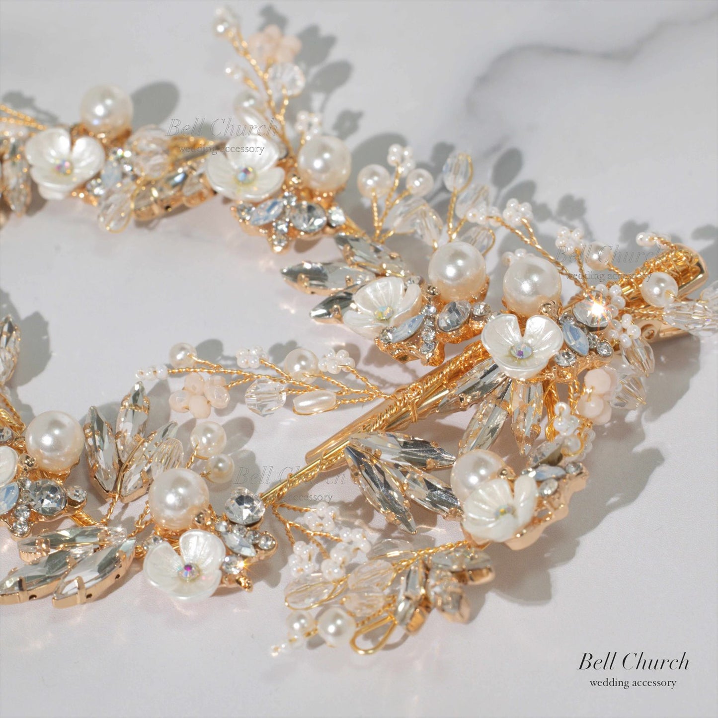 小枝ヘッドドレス | ビジュー　パール | お花モチーフ | ゴールド | (BC-H48)【結婚式　アクセサリー　ヘッドドレス　ヘアアクセサリー】