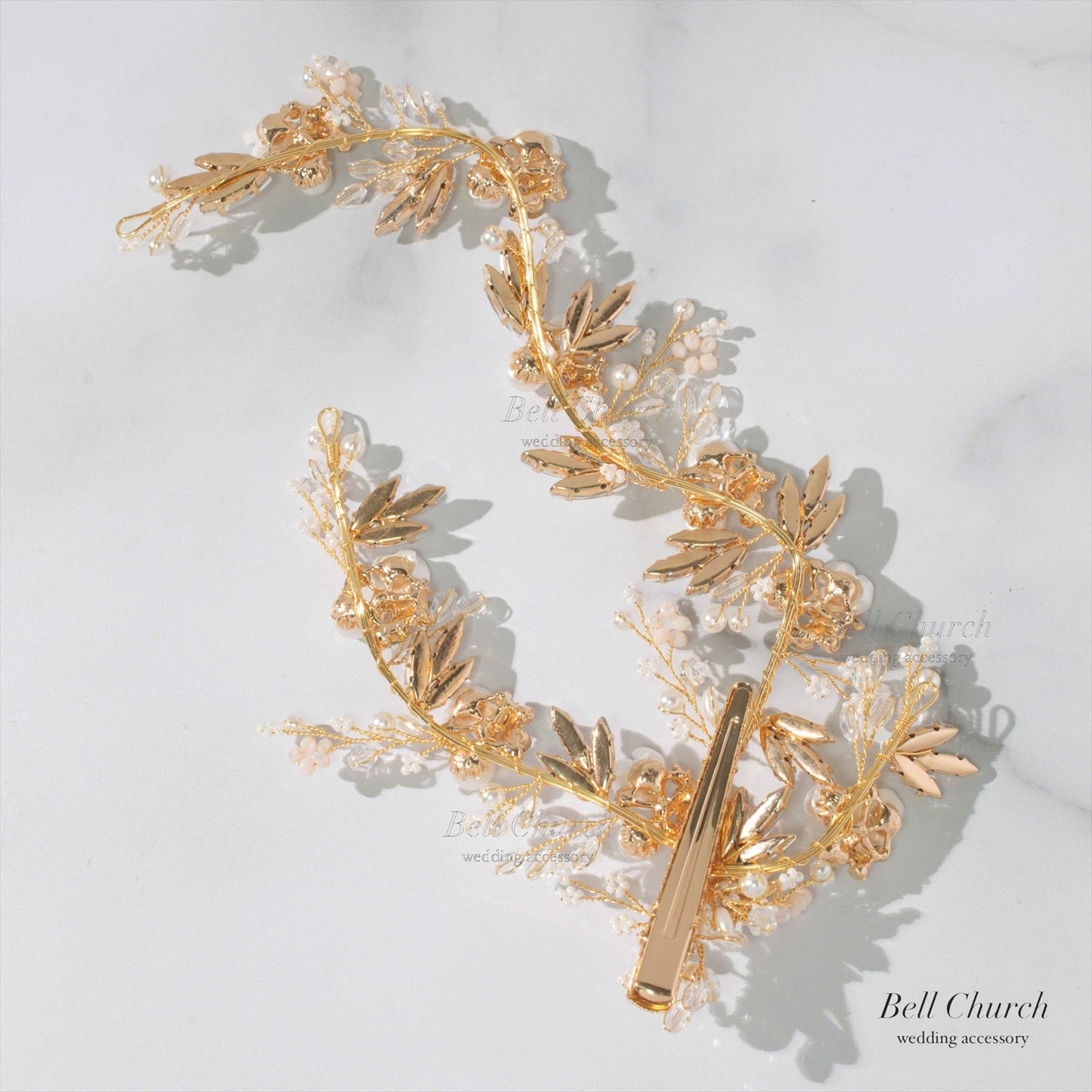 小枝ヘッドドレス | ビジュー　パール | お花モチーフ | ゴールド | (BC-H48)【結婚式　アクセサリー　ヘッドドレス　ヘアアクセサリー】