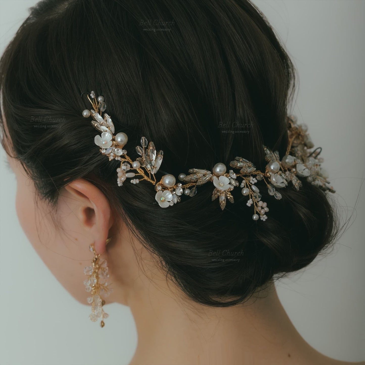 小枝ヘッドドレス | ビジュー　パール | お花モチーフ | ゴールド | (BC-H48)【結婚式　アクセサリー　ヘッドドレス　ヘアアクセサリー】