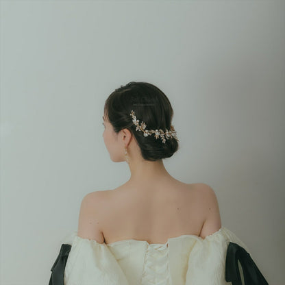 小枝ヘッドドレス | ビジュー　パール | お花モチーフ | ゴールド | (BC-H48)【結婚式　アクセサリー　ヘッドドレス　ヘアアクセサリー】