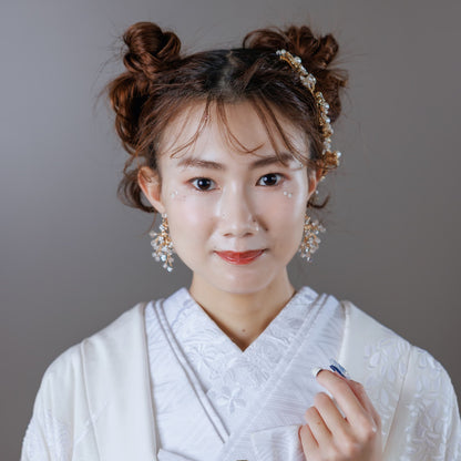 小枝ヘッドドレス | ビジュー　パール | お花モチーフ | ゴールド | (BC-H48)【結婚式　アクセサリー　ヘッドドレス　ヘアアクセサリー】