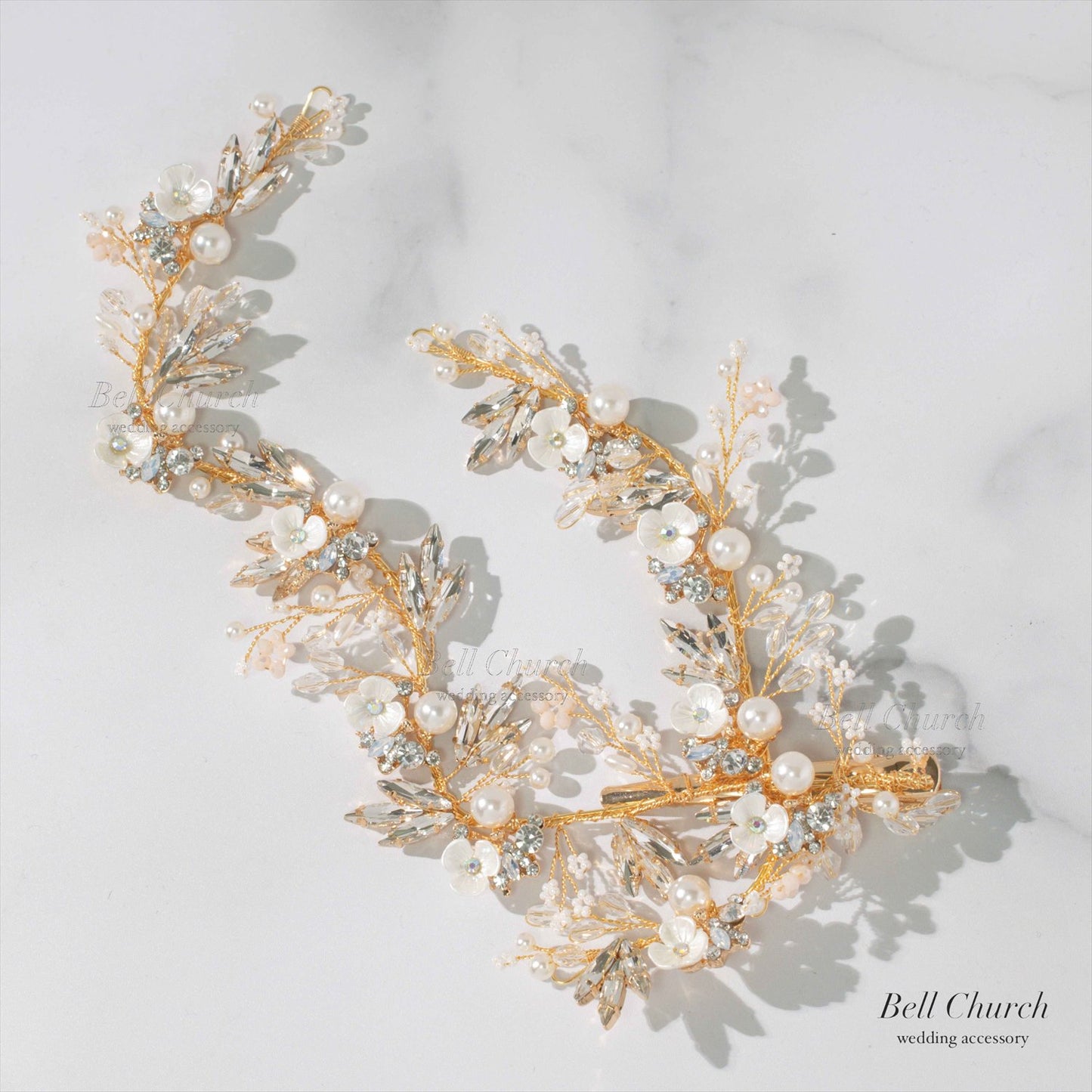 小枝ヘッドドレス | ビジュー　パール | お花モチーフ | ゴールド | (BC-H48)【結婚式　アクセサリー　ヘッドドレス　ヘアアクセサリー】