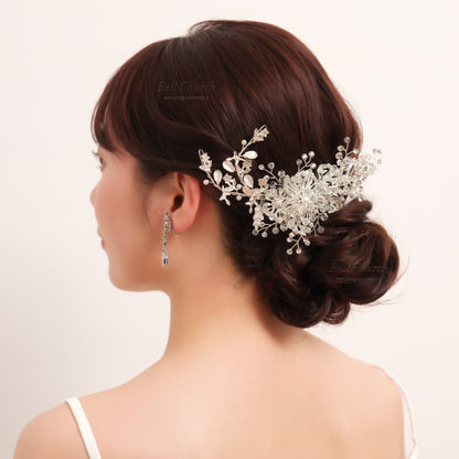 ヘアコーム | 小枝アクセサリー | ジルコニア | お花モチーフ | シルバー | (BC-H49)【結婚式　アクセサリー　ヘッドドレス　ヘアアクセサリー】