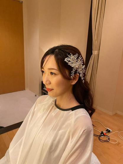 ヘアコーム | 小枝アクセサリー | ジルコニア | お花モチーフ | シルバー | (BC-H49)【結婚式　アクセサリー　ヘッドドレス　ヘアアクセサリー】