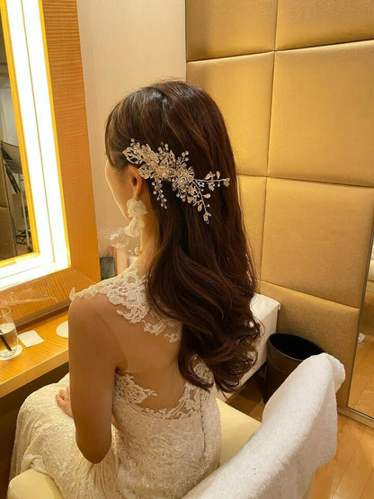 ヘアコーム | 小枝アクセサリー | ジルコニア | お花モチーフ | シルバー | (BC-H49)【結婚式　アクセサリー　ヘッドドレス　ヘアアクセサリー】