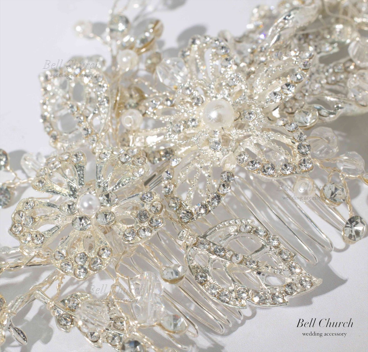 ヘアコーム | 小枝アクセサリー | ジルコニア | お花モチーフ | シルバー | (BC-H49)【結婚式　アクセサリー　ヘッドドレス　ヘアアクセサリー】