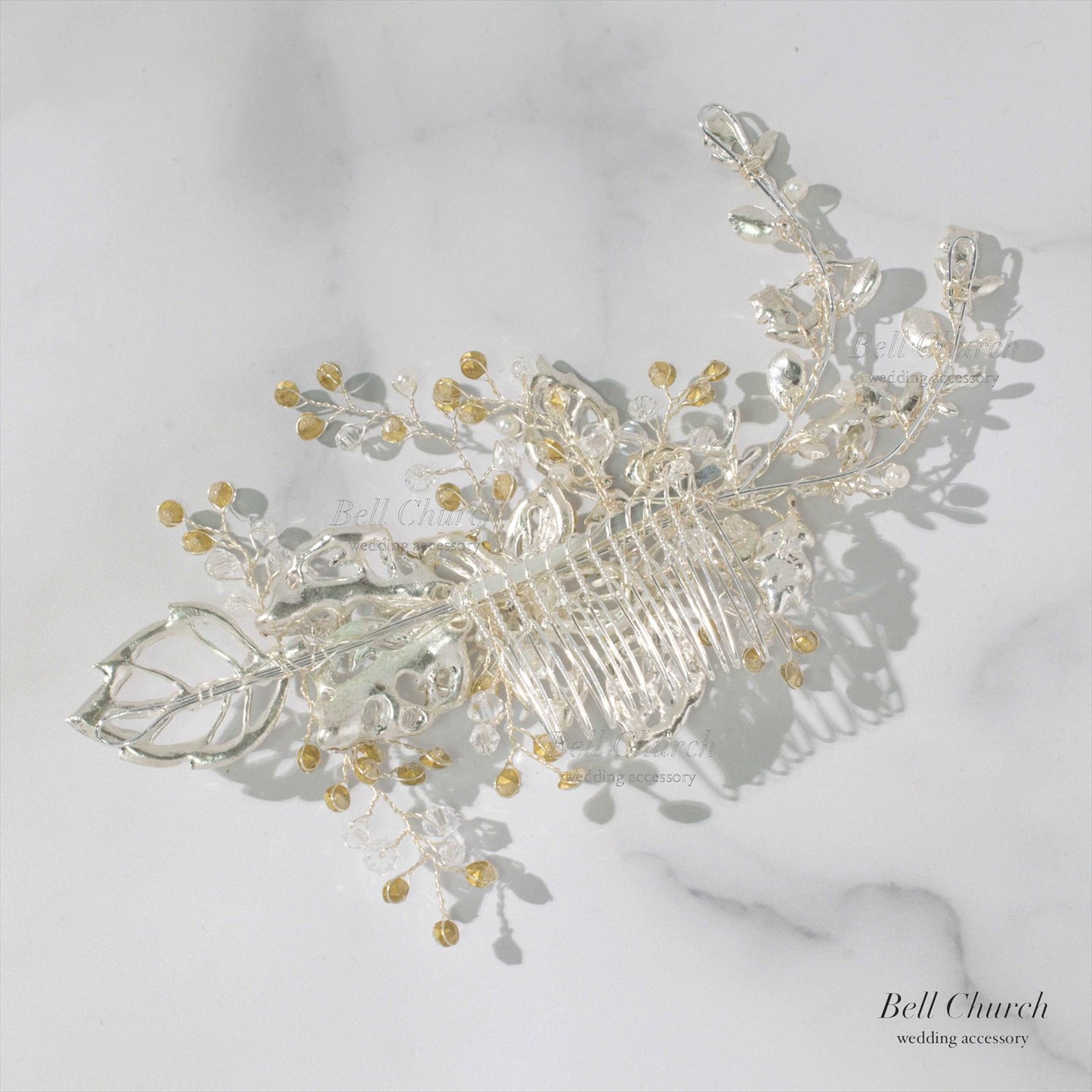 ヘアコーム | 小枝アクセサリー | ジルコニア | お花モチーフ | シルバー | (BC-H49)【結婚式　アクセサリー　ヘッドドレス　ヘアアクセサリー】