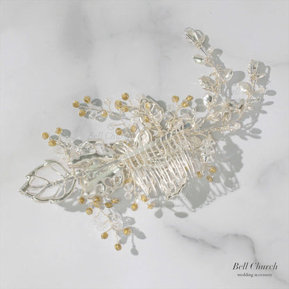 ヘアコーム | 小枝アクセサリー | ジルコニア | お花モチーフ | シルバー | (BC-H49)【結婚式　アクセサリー　ヘッドドレス　ヘアアクセサリー】