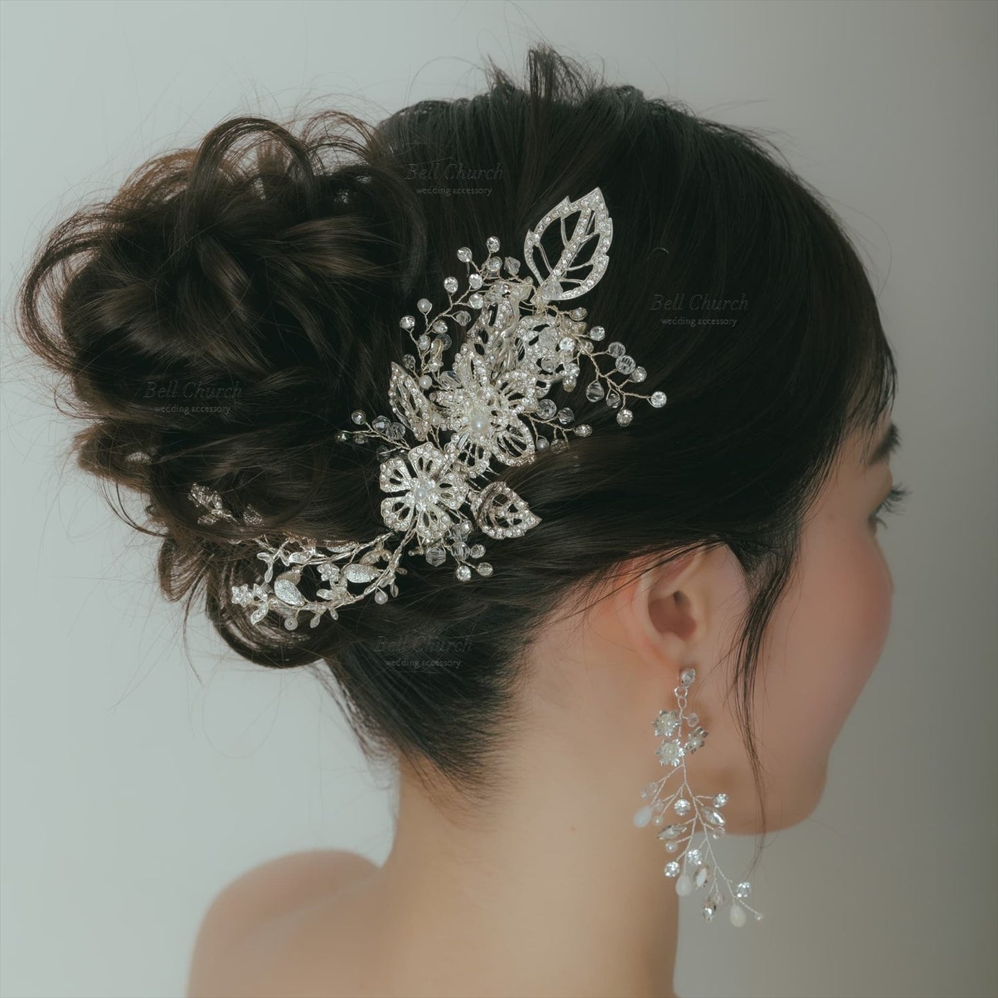 ヘアコーム | 小枝アクセサリー | ジルコニア | お花モチーフ | シルバー | (BC-H49)【結婚式　アクセサリー　ヘッドドレス　ヘアアクセサリー】