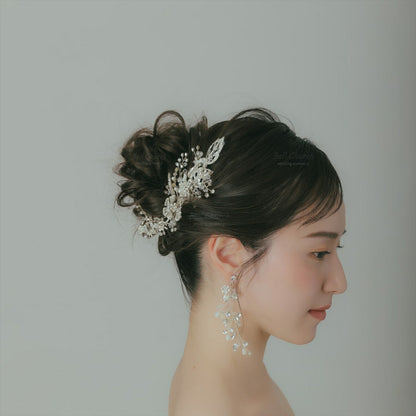 ヘアコーム | 小枝アクセサリー | ジルコニア | お花モチーフ | シルバー | (BC-H49)【結婚式　アクセサリー　ヘッドドレス　ヘアアクセサリー】
