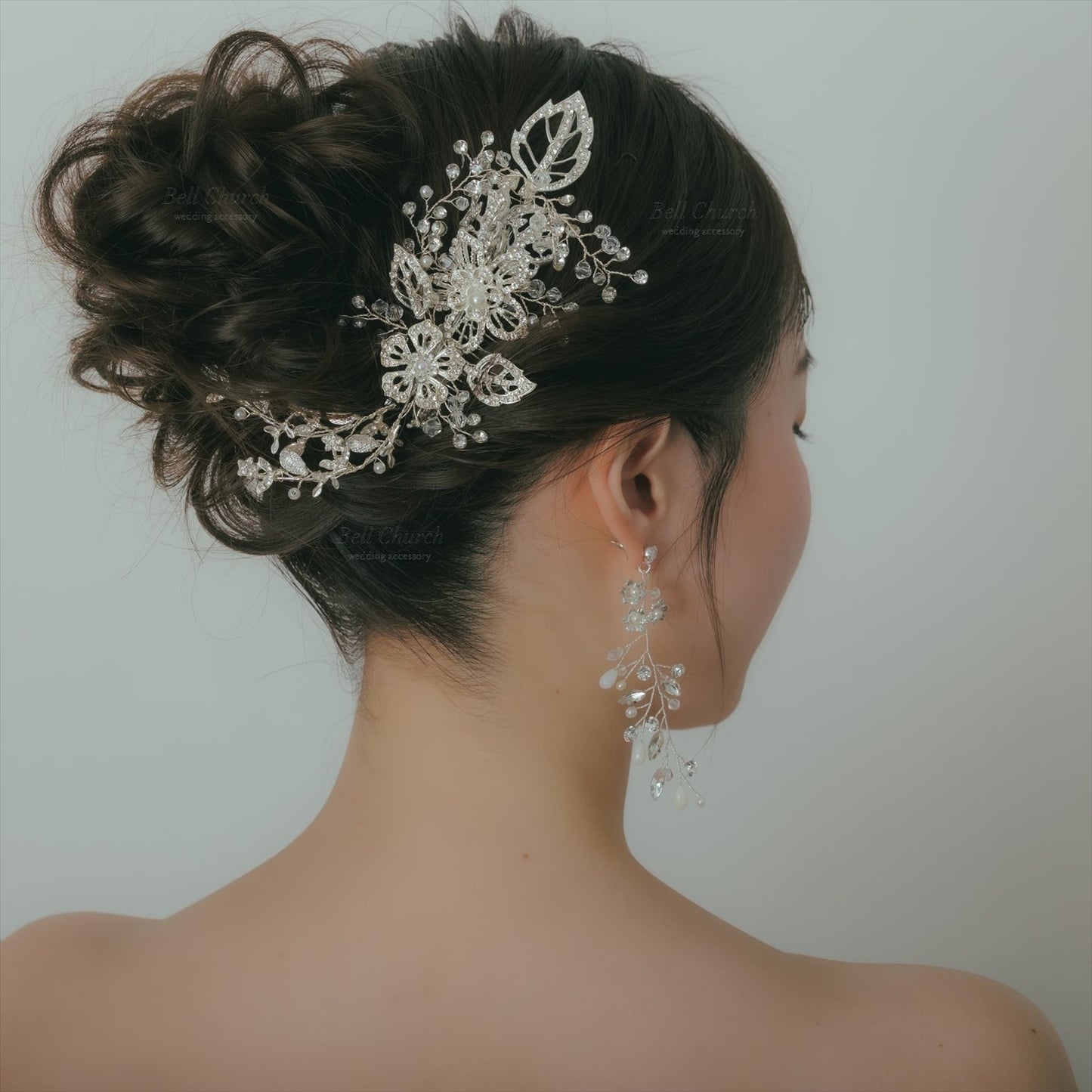 ヘアコーム | 小枝アクセサリー | ジルコニア | お花モチーフ | シルバー | (BC-H49)【結婚式　アクセサリー　ヘッドドレス　ヘアアクセサリー】