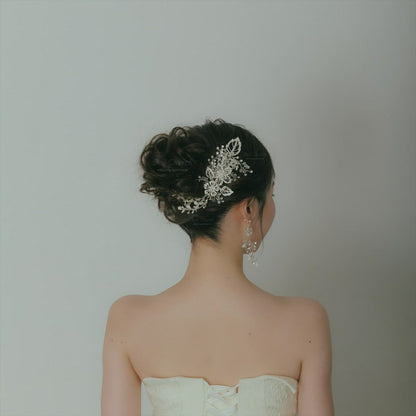 ヘアコーム | 小枝アクセサリー | ジルコニア | お花モチーフ | シルバー | (BC-H49)【結婚式　アクセサリー　ヘッドドレス　ヘアアクセサリー】