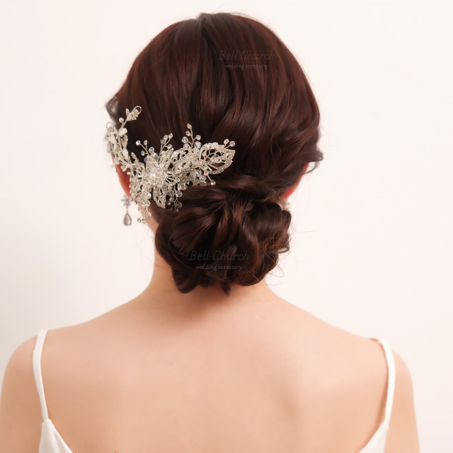 ヘアコーム | 小枝アクセサリー | ジルコニア | お花モチーフ | シルバー | (BC-H49)【結婚式　アクセサリー　ヘッドドレス　ヘアアクセサリー】