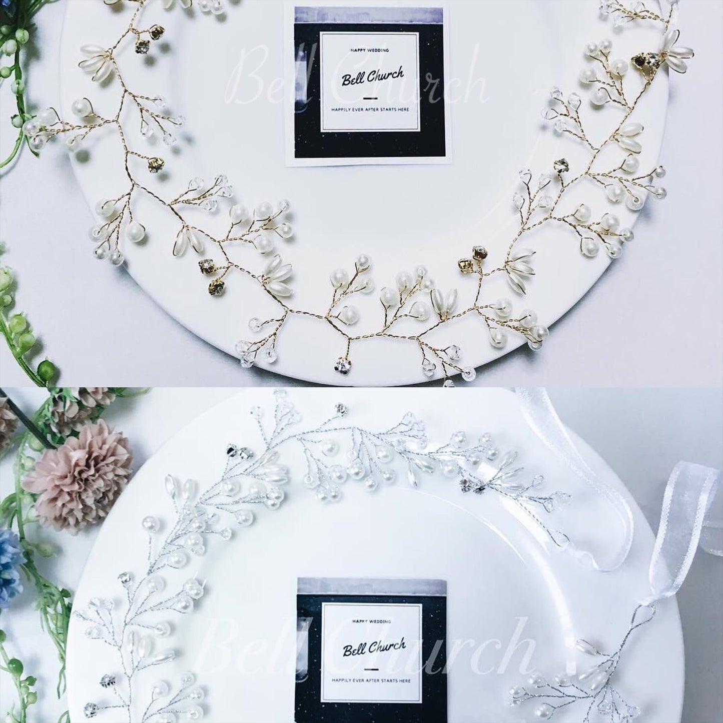小枝アクセサリー パール & ビジュー シルバー(BC-H4)｜ウェディングアクセサリー【結婚式　アクセサリー　ヘッドドレス　ヘアアクセサリー】
