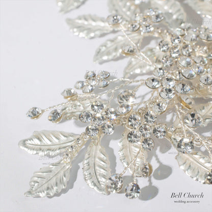 小枝ヘアアクセサリー | ジルコニア | お花モチーフ | シルバー | (BC-H50)【結婚式　アクセサリー　ヘッドドレス　ヘアアクセサリー】