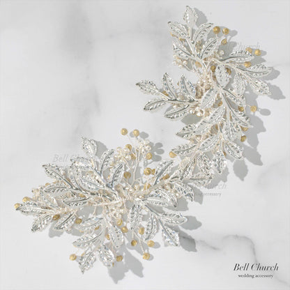 小枝ヘアアクセサリー | ジルコニア | お花モチーフ | シルバー | (BC-H50)【結婚式　アクセサリー　ヘッドドレス　ヘアアクセサリー】