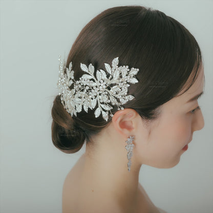 小枝ヘアアクセサリー | ジルコニア | お花モチーフ | シルバー | (BC-H50)【結婚式　アクセサリー　ヘッドドレス　ヘアアクセサリー】