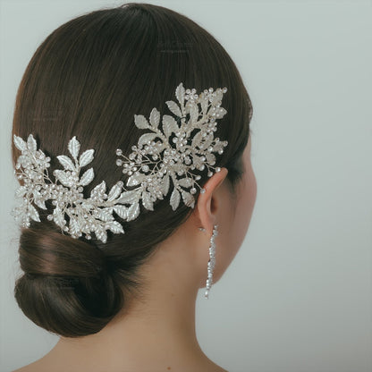 小枝ヘアアクセサリー | ジルコニア | お花モチーフ | シルバー | (BC-H50)【結婚式　アクセサリー　ヘッドドレス　ヘアアクセサリー】