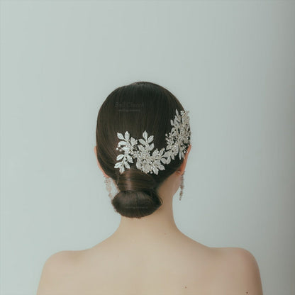 小枝ヘアアクセサリー | ジルコニア | お花モチーフ | シルバー | (BC-H50)【結婚式　アクセサリー　ヘッドドレス　ヘアアクセサリー】