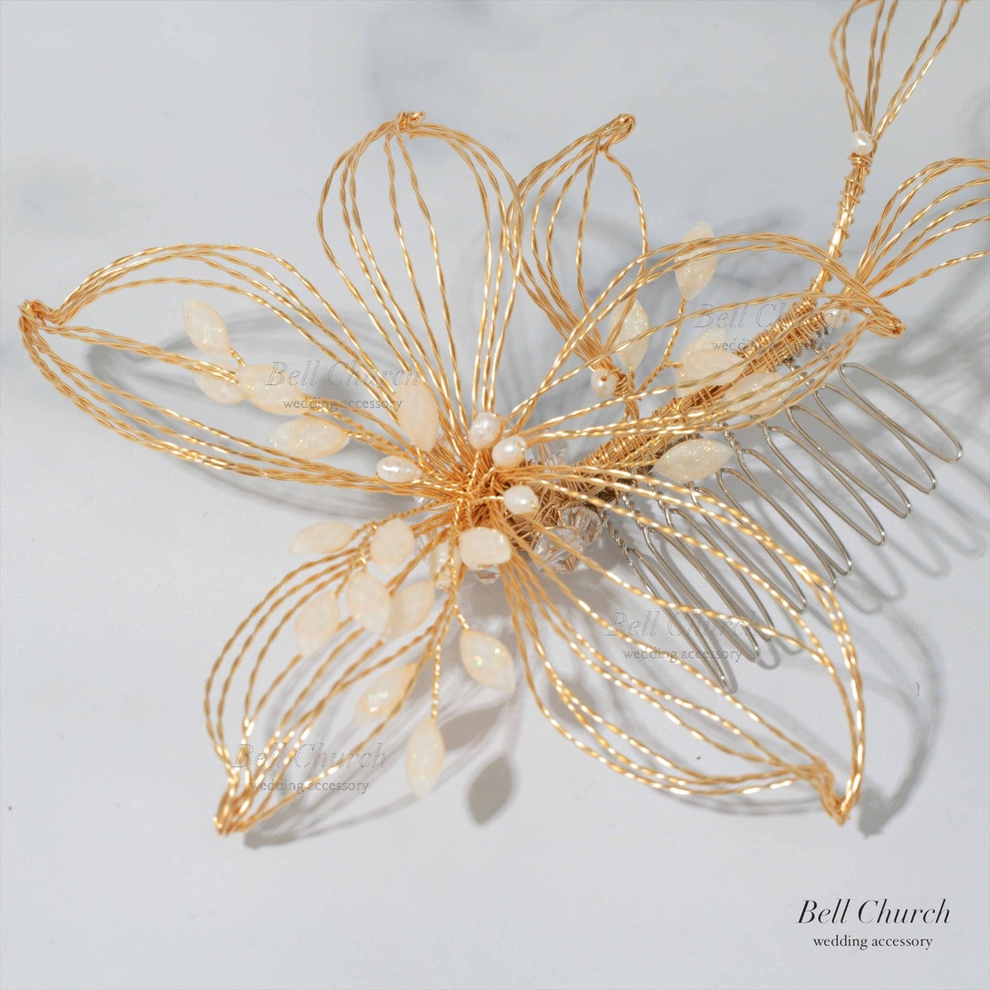 ヘアコーム | お花モチーフ | パール | ゴールド | (BC-H51)【結婚式　アクセサリー　ヘッドドレス　ヘアアクセサリー】