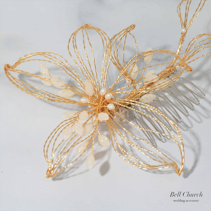 ヘアコーム | お花モチーフ | パール | ゴールド | (BC-H51)【結婚式　アクセサリー　ヘッドドレス　ヘアアクセサリー】