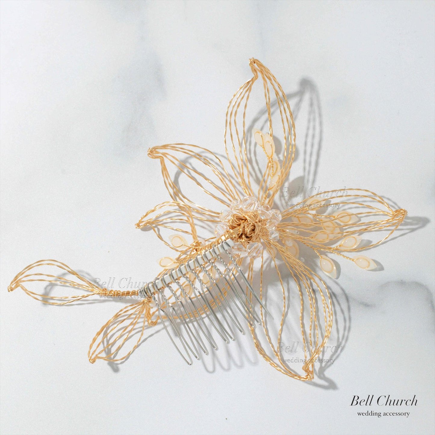 ヘアコーム | お花モチーフ | パール | ゴールド | (BC-H51)【結婚式　アクセサリー　ヘッドドレス　ヘアアクセサリー】
