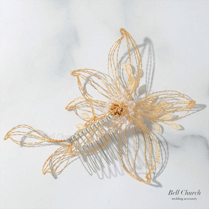 ヘアコーム | お花モチーフ | パール | ゴールド | (BC-H51)【結婚式　アクセサリー　ヘッドドレス　ヘアアクセサリー】