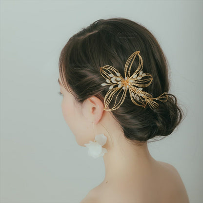 ヘアコーム | お花モチーフ | パール | ゴールド | (BC-H51)【結婚式　アクセサリー　ヘッドドレス　ヘアアクセサリー】