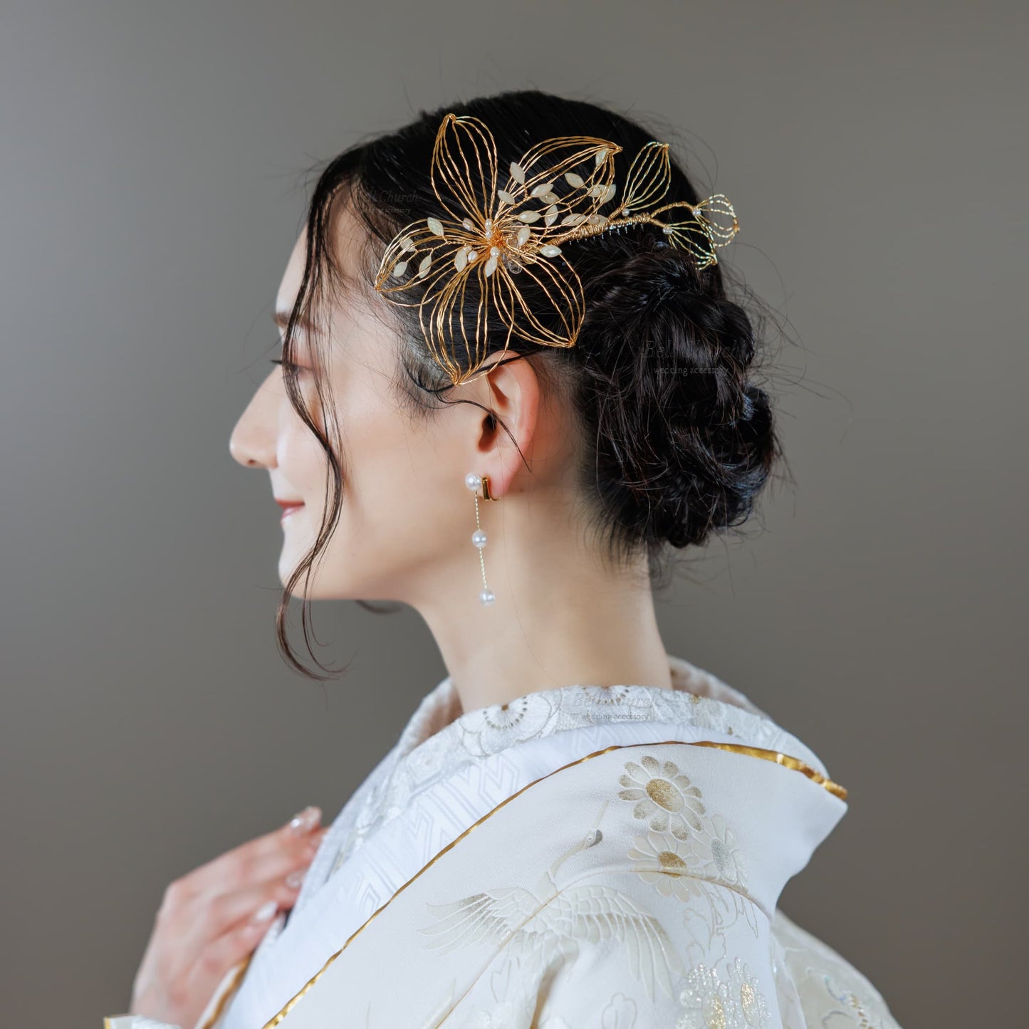 ヘアコーム | お花モチーフ | パール | ゴールド | (BC-H51)【結婚式　アクセサリー　ヘッドドレス　ヘアアクセサリー】